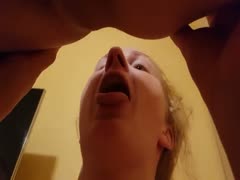 Pretty blonde catching her friend's poop using her mouth